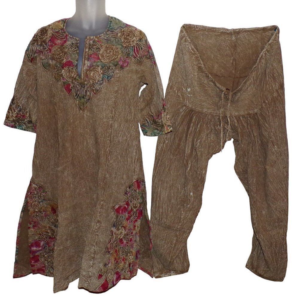 Vintage Embellished Tunic‎ & Harem Shalwar Pants Stone washed Boho Hippy OS
